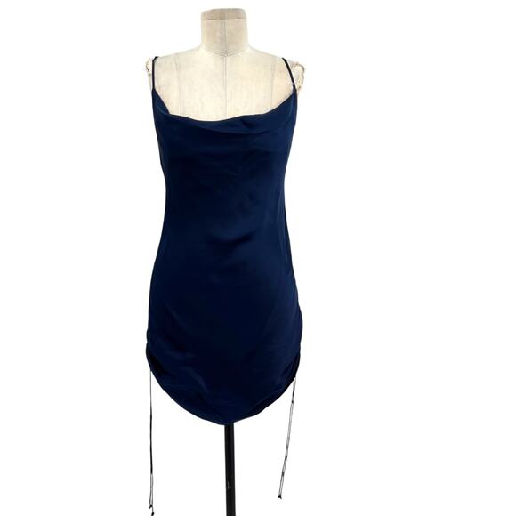 Aritzia Wilfred Only Ruched Slip Dress Mini Sleeveless Navy Blue Size XS - Picture 2 of 13